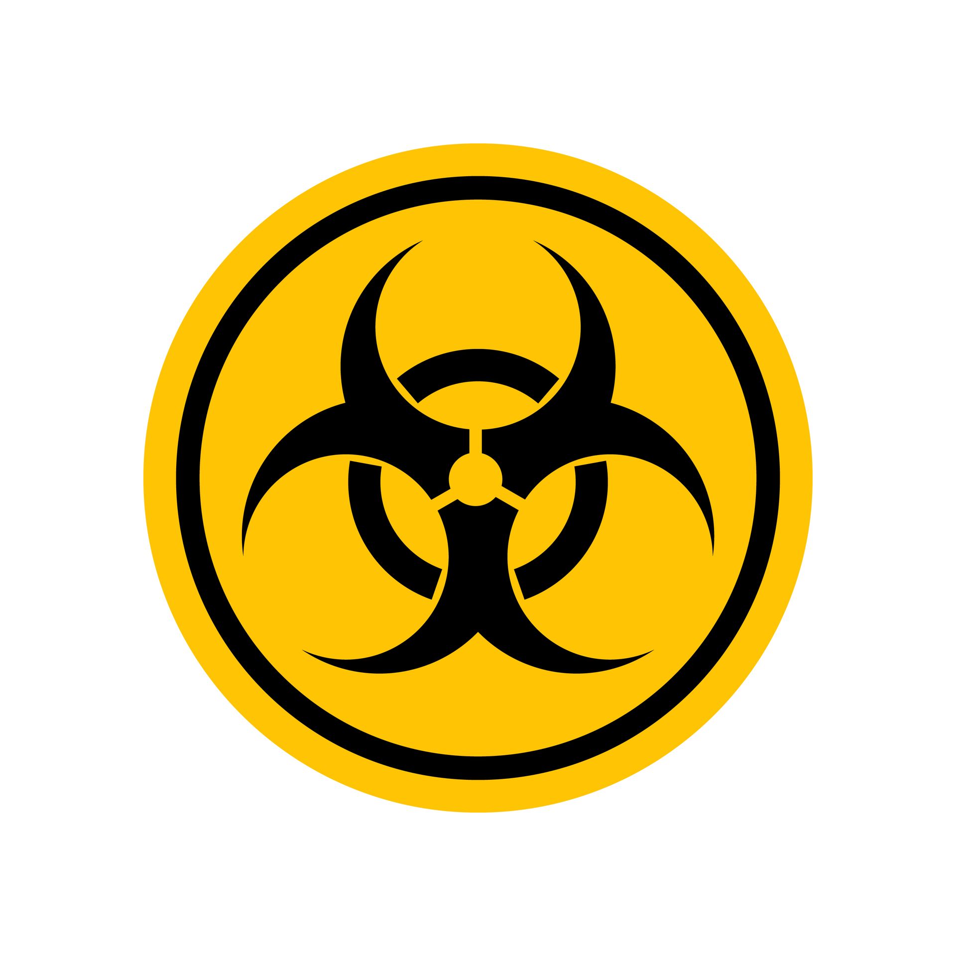 Yellow and black biohazard symbol inside a circle