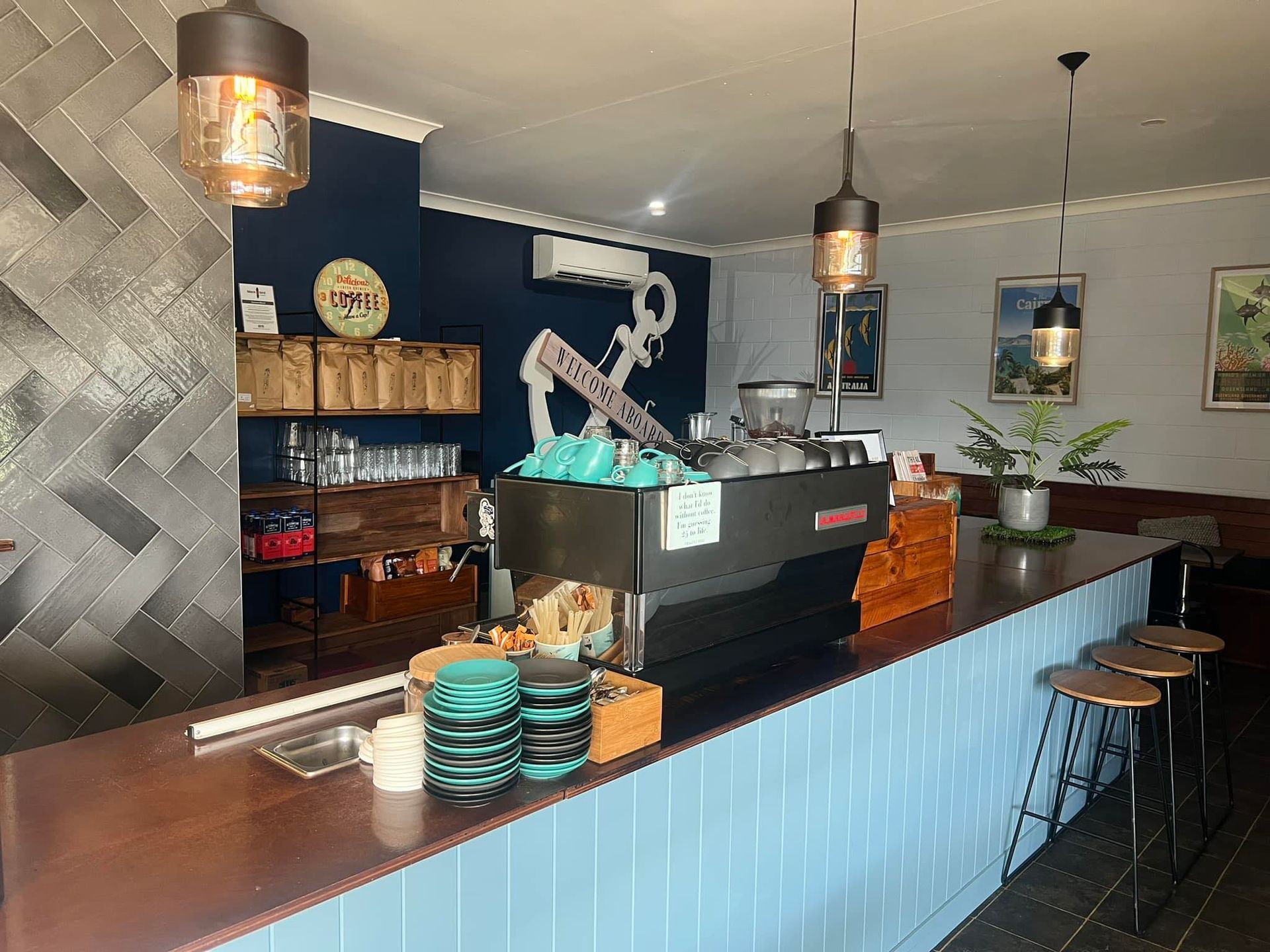 Coffee Shop Interior With a Counter, Espresso Machine — Memories Cafe @ Yorkeys Knob in Yorkeys Knob, QLD