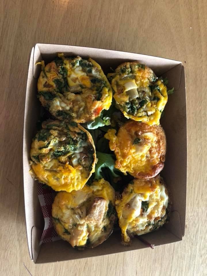 Six Egg Muffins With Vegetables in a Cardboard Container — Memories Cafe @ Yorkeys Knob in Yorkeys Knob, QLD