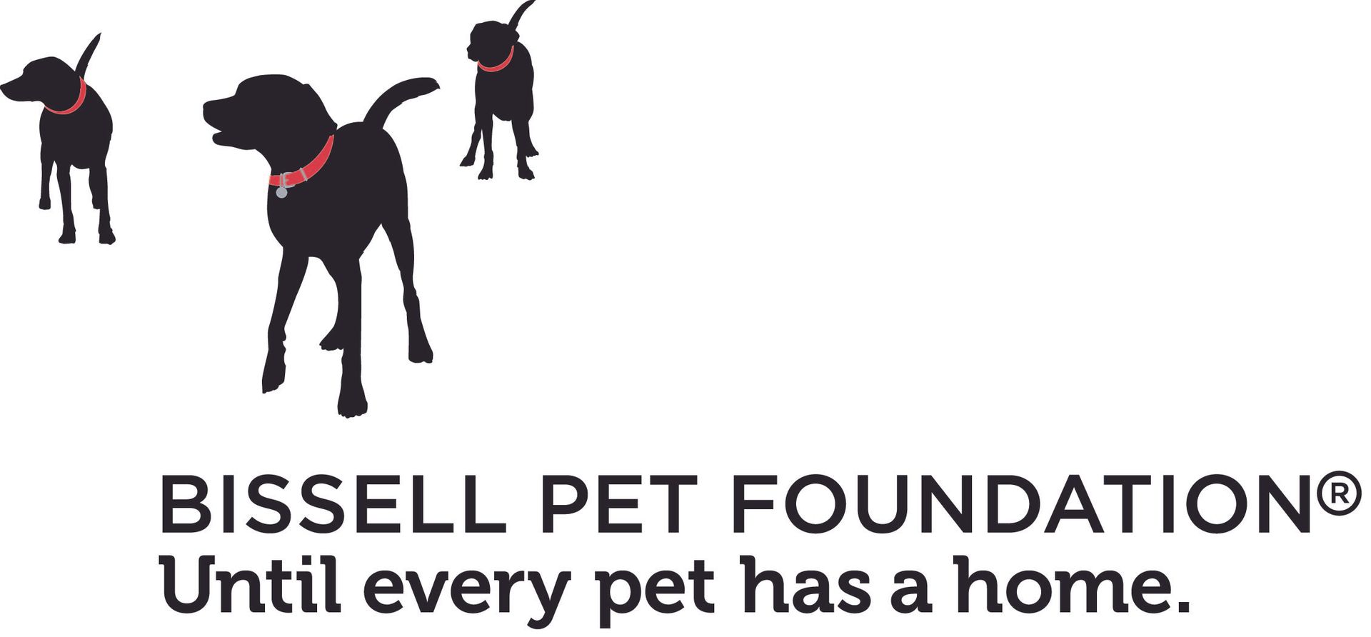 Bissell Pet Foundation logo with three black dog silhouettes and red collars, tagline “Until every pet has a home.”