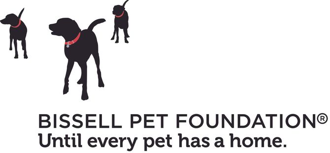 Bissell Pet Foundation logo with three black dog silhouettes and red collars, tagline “Until every pet has a home.”