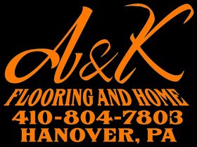 A logo for a & k flooring and home in hanover pa