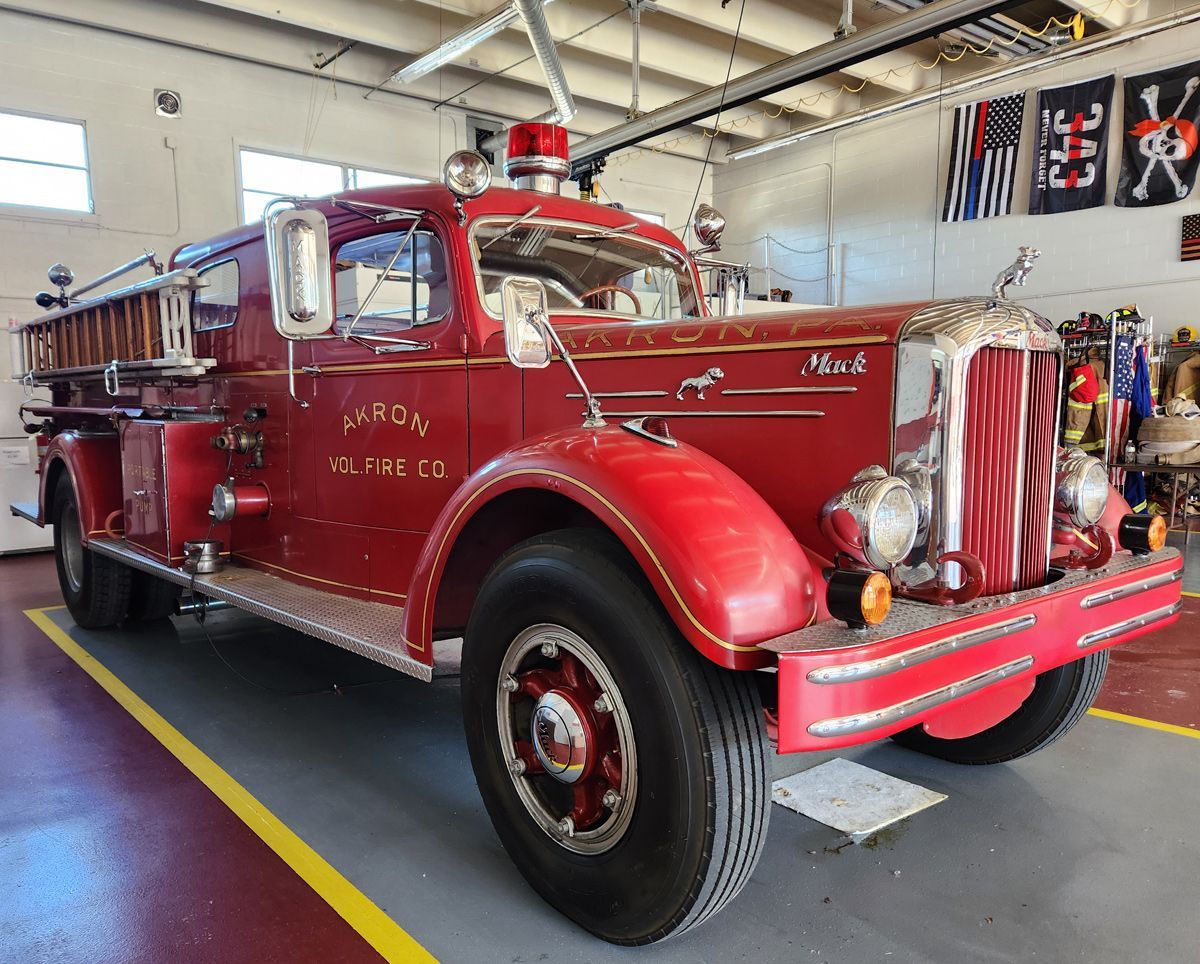 One of Akron's older red fire trucks still used in parades.