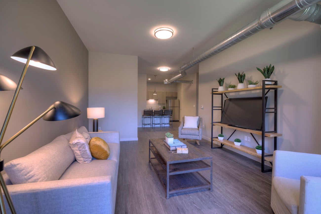 The Marquette  -  Furnished living room with Tv and sofa