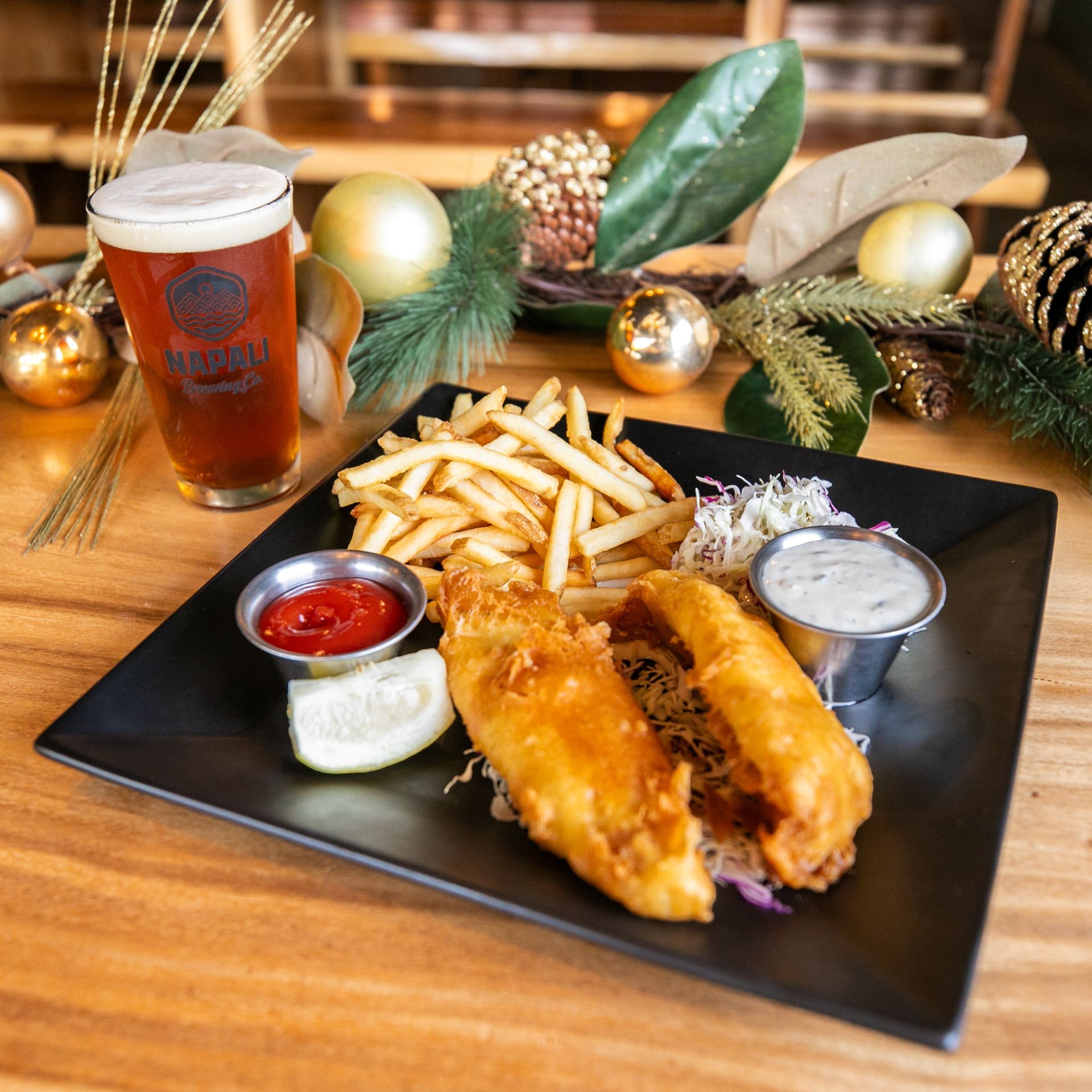 fish and chips and beer christmas themed 