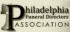 Logo for the Philadelphia Funeral Directors Association featuring stylized text with a capital P and a silhouette profile.