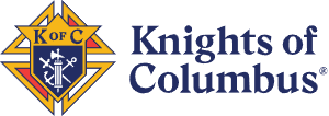 The Knights of Columbus logo featuring a shield emblem with a cross, anchor, and fasces, followed by the organization name.
