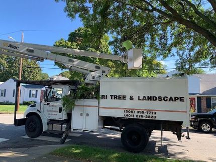 a sepe tree service truck parked in a neighborhood doing tree services in RI