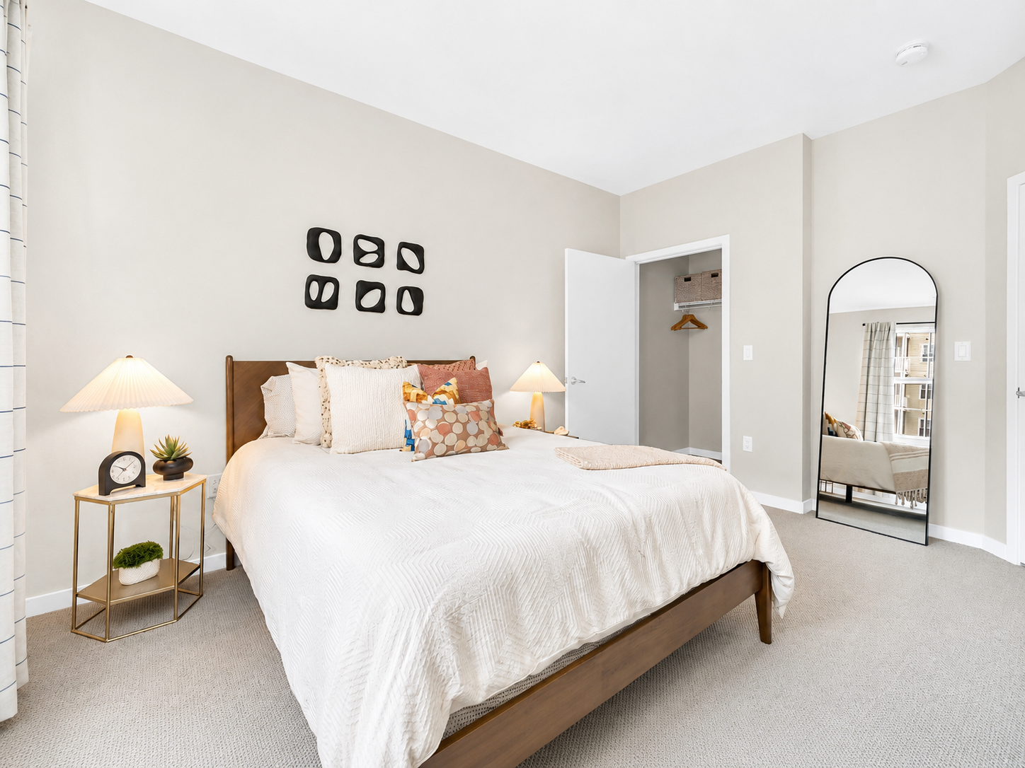 Modern bedroom with furniture. 