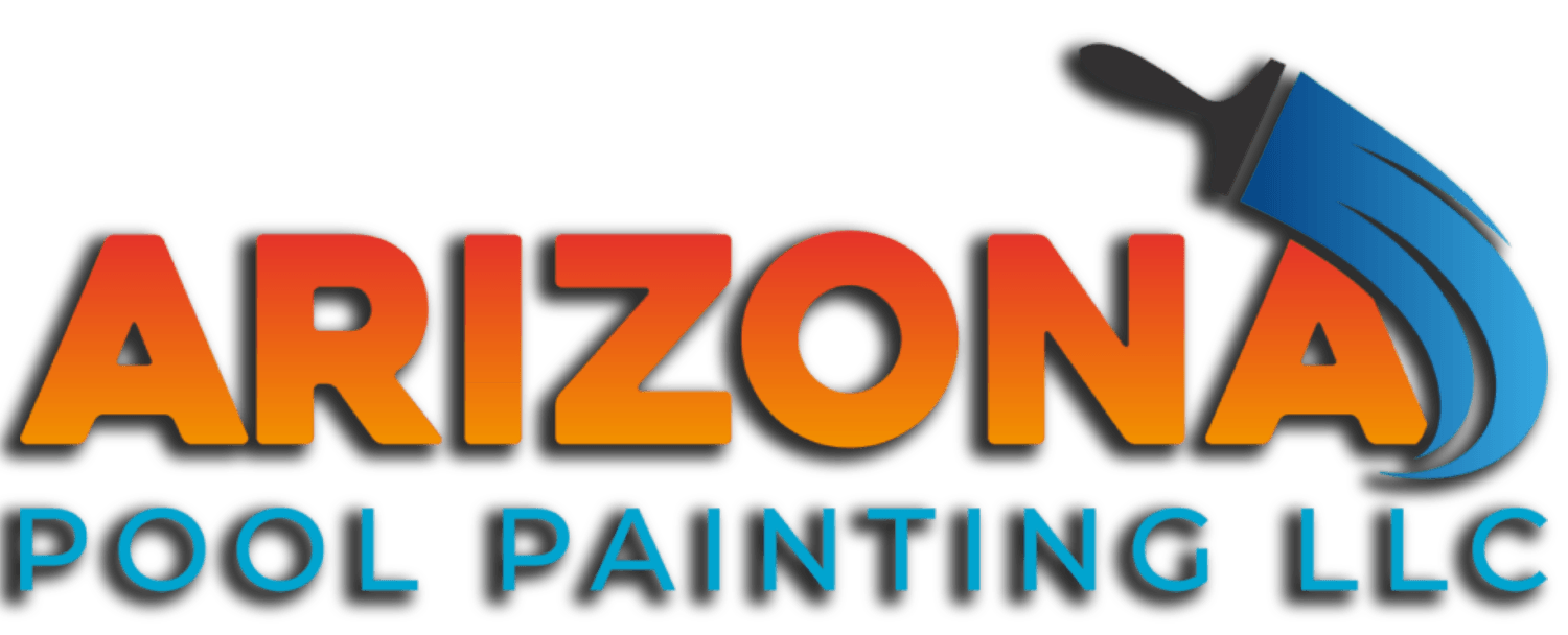 Logo for Arizona Pool Painting LLC with orange-to-yellow gradient text and a stylized blue paintbrush icon.