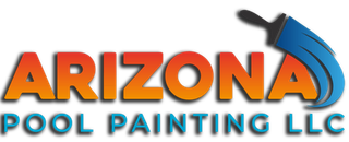 Logo for Arizona Pool Painting LLC with orange-to-yellow gradient text and a stylized blue paintbrush icon.