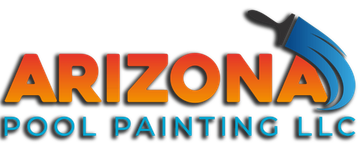 Logo for Arizona Pool Painting LLC with orange-to-yellow gradient text and a stylized blue paintbrush icon.