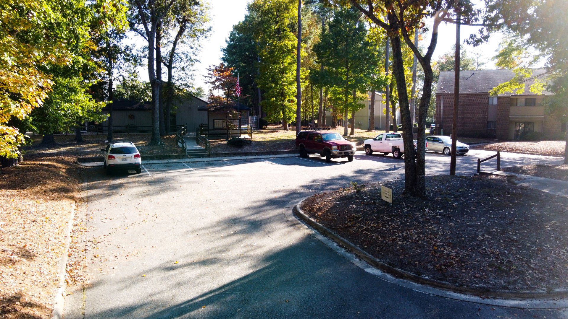 Parking lot with lots of trees