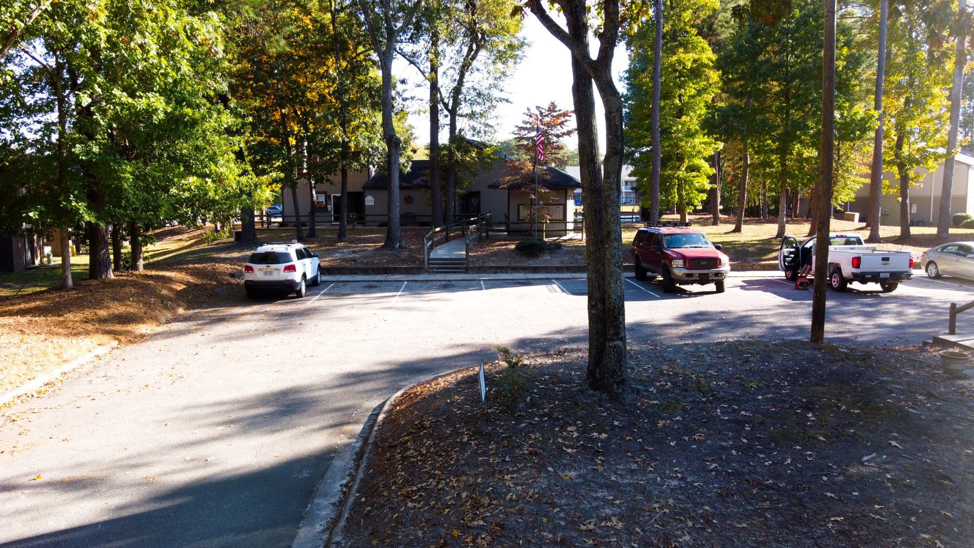 Parking lot with lots of trees