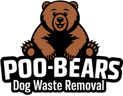 The logo for poo bears dog waste removal has a brown bear on it.