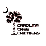 A logo for carolina tree trimmers with a palm tree and a crescent moon