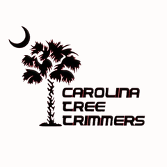 A logo for carolina tree trimmers with a palm tree and a crescent moon