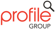 Profile Group logo in red and black with a magnifying glass icon above the word “group”
