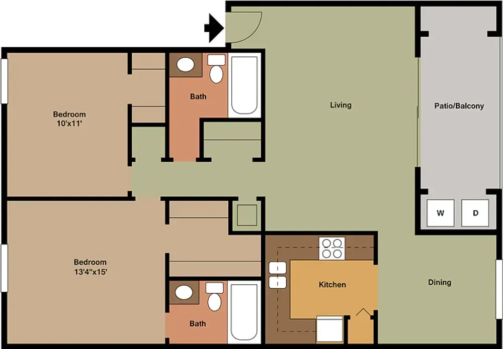 A floor plan of a house with a bedroom and a bathroom
