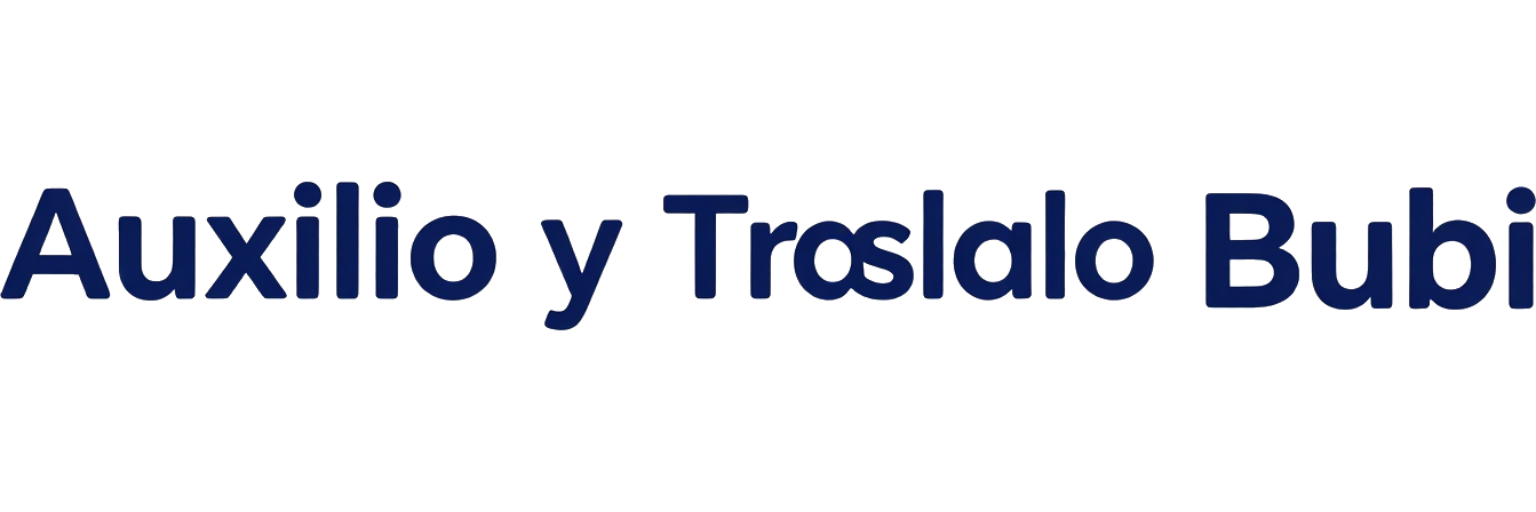 Texto azul que dice «Auxilio y Traslado Bubi» sobre fondo blanco