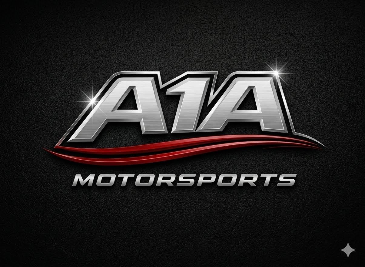 AVA Motorsports logo in silver and red on a dark textured background