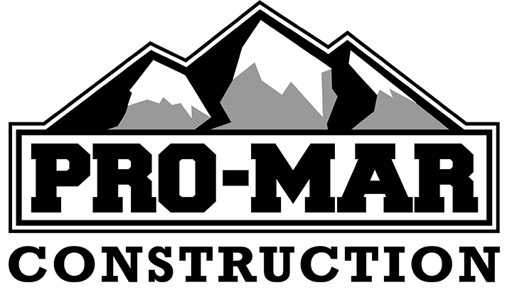 Logo for Pro-Mar Construction: mountain graphic above company name in bold, encased in a rectangle.