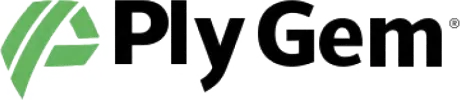 Logo of Ply Gem in black text with a green triangle design on the left.
