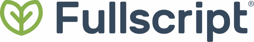 Fullscript logo with green leaf icon and blue wordmark