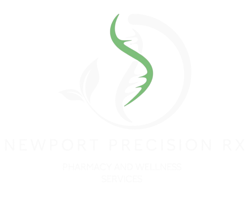Newport Precision Rx logo with green and gray medical emblem and faint text beneath