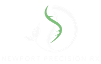Green abstract spine logo above faint “Newport Precision Rx” text on white background