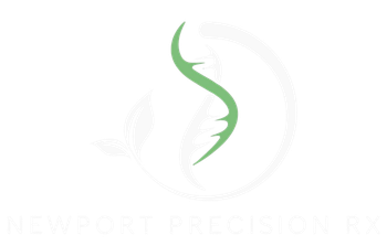 Newport Precision Rx logo with green and gray medical emblem and faint text beneath