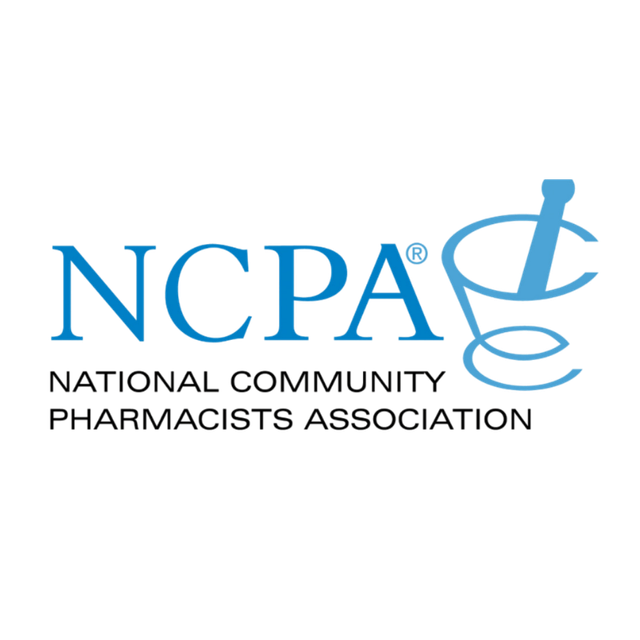 NCPA logo with blue letters and pharmacy symbol, reading National Community Pharmacists Association