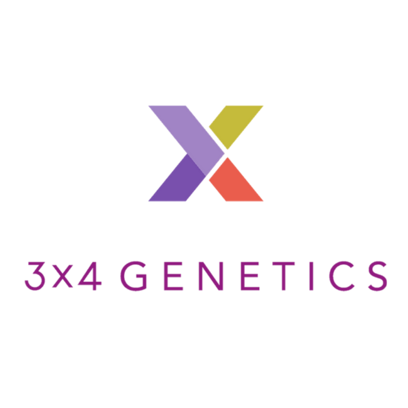 3x4 Genetics logo with a stylized multicolor “X” and purple text on a white background