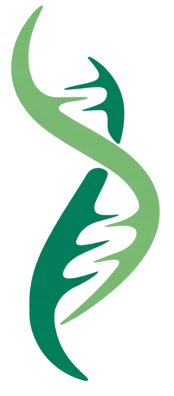 Green abstract DNA helix logo with stylized leaf shapes