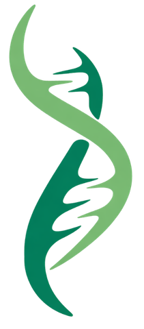 Green abstract DNA helix logo with stylized leaf shapes