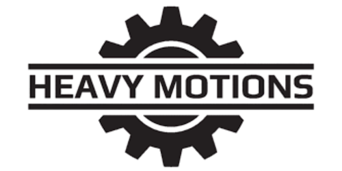 Heavy Motions logo with a black gear and bold text on a white background
