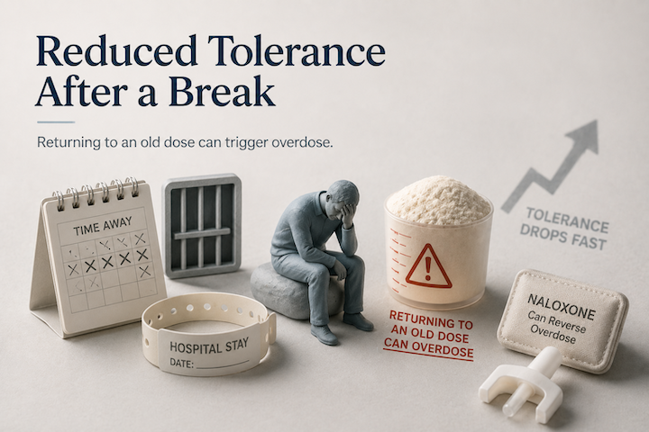 Illustration showing increased overdose risk after a break from fentanyl use
