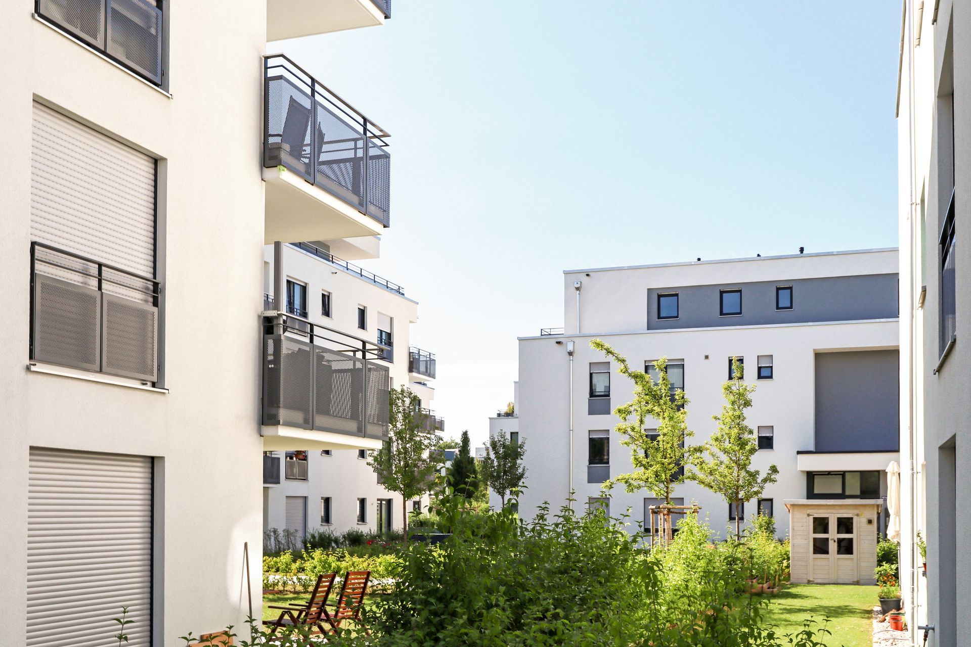 Residential area with apartment buildings in the city