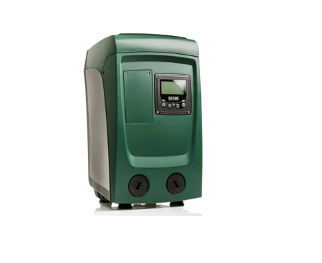 A green box with a digital display on it is sitting on a white surface | The Duke Of Plumbing