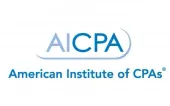 AICPA logo with blue text and curved line, reading “American Institute of CPAs”