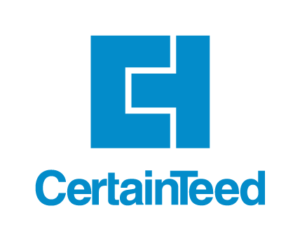 a blue and white logo for certainteed on a white background .