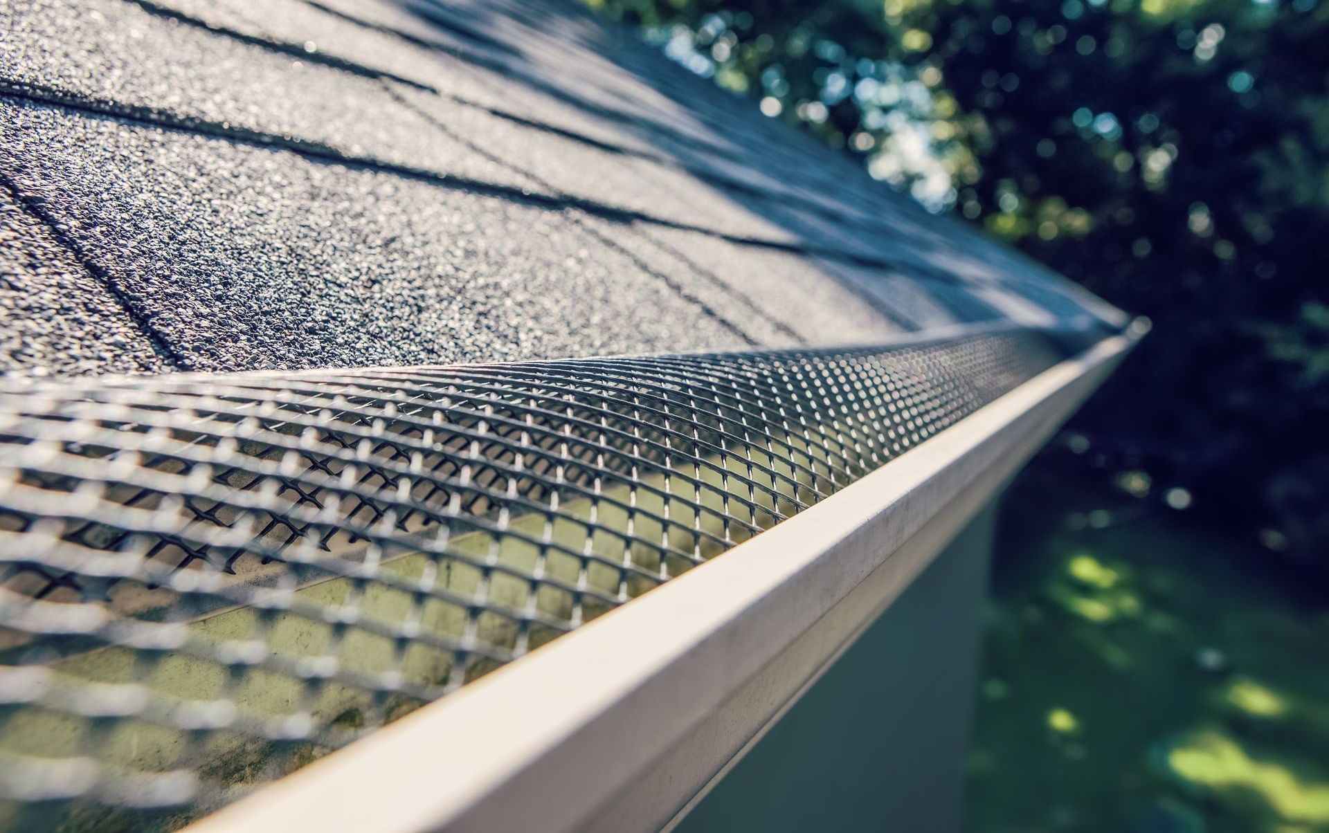 a close up of a gutter with a mesh on it .