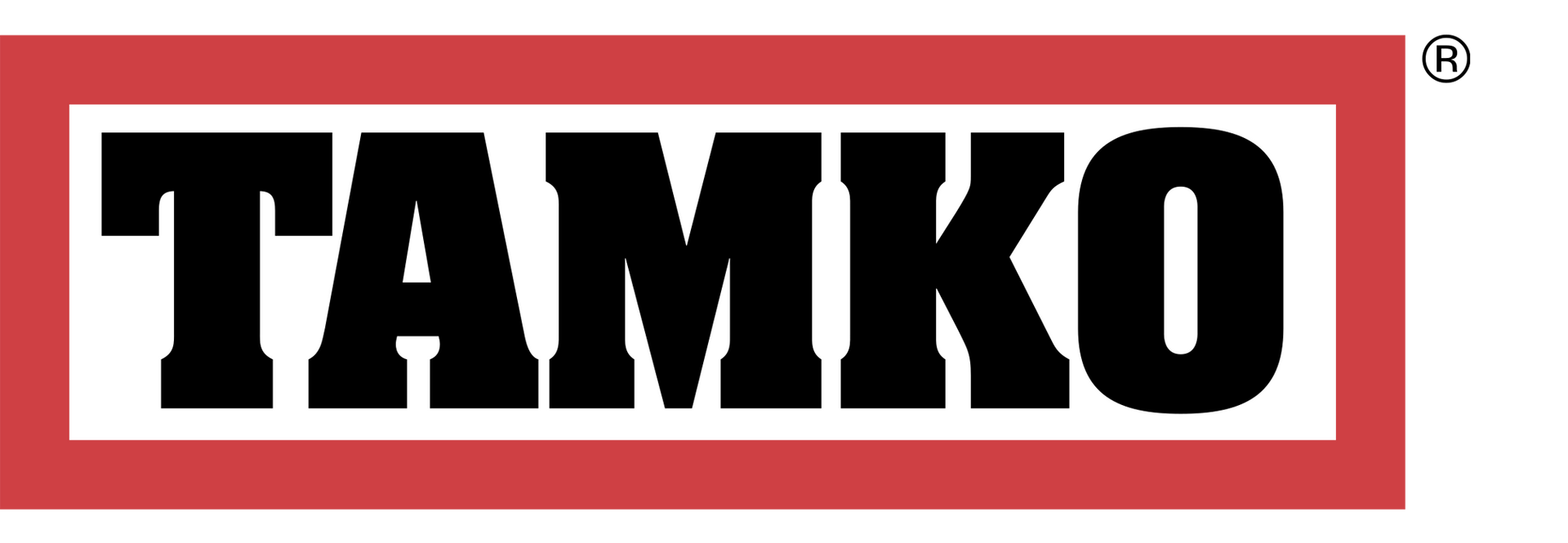 a black and white logo for tamko in a red frame