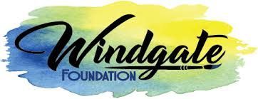Windgate Foundation logo on a blue and yellow watercolor background