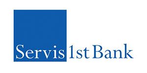 Servis1st Bank logo in white text on a blue square