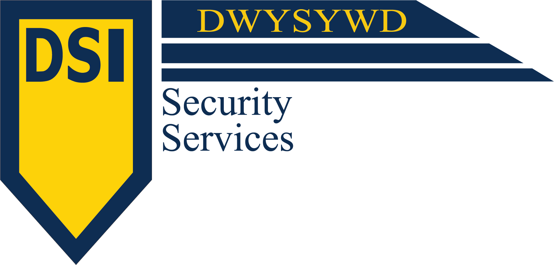 DSI Security Services logo with yellow shield and blue DWYSYWD banner