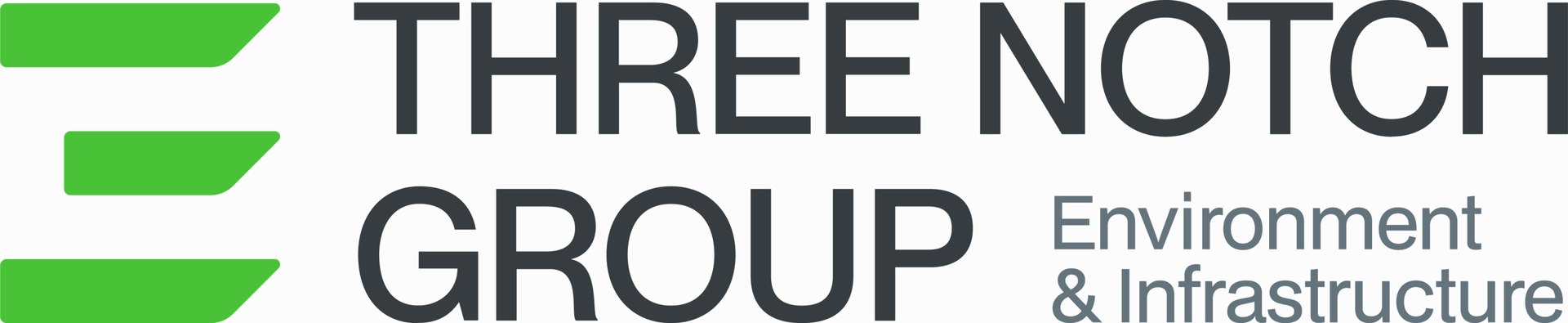 Three Notch Group logo with green bars and gray text for Environmental & Infrastructure