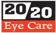 20/20 Eye Care logo in black, white, and red with bold “20 20” text and “Eye Care” below
