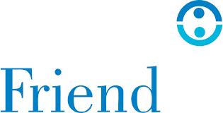 Blue “Friend” text with a small blue circular icon in the upper right
