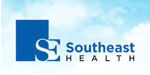 Southeast Health logo in blue and white with stylized “SH” initials